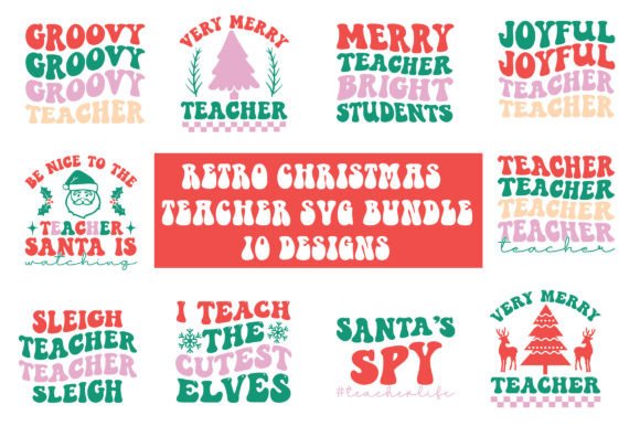 Retro Christmas Teacher SVG Bundle: Graphics for Crafts